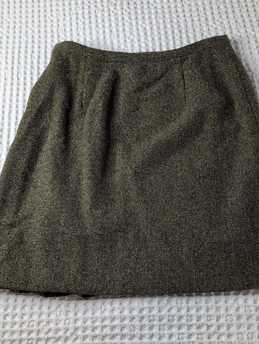 Pleated Tweed A-Line Above Knee Skirt - Olive - Picture 5 of 9